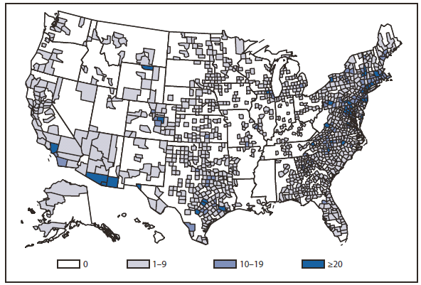 RABIES - This figure is a line graph that presents the number of rabies cases among wild and domestic animals in the United States and Puerto Rico from 1980 to 2010.